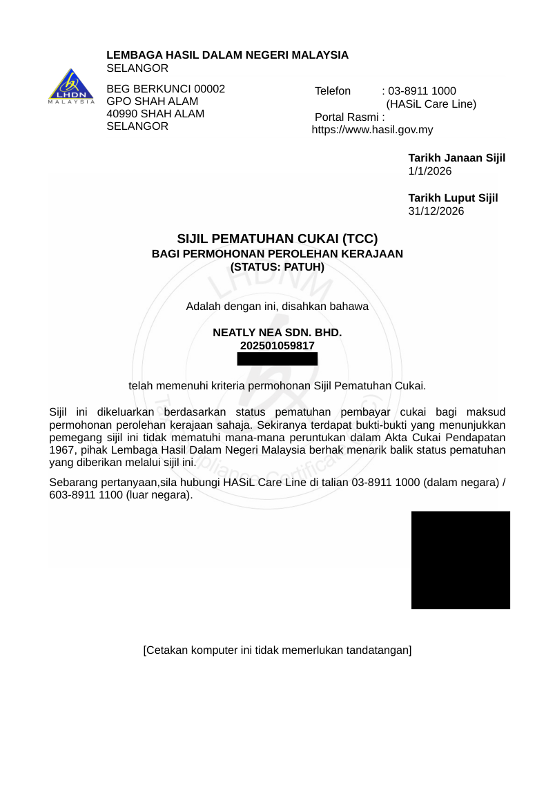 First page preview of Tax Compliance Certificate